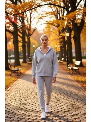 Benerly Kadın Kapüşonlu Fermuarlı Düşük Kol Örme Sweatshirt Fonksiyonel Dayanıklı Kaliteli Estetik