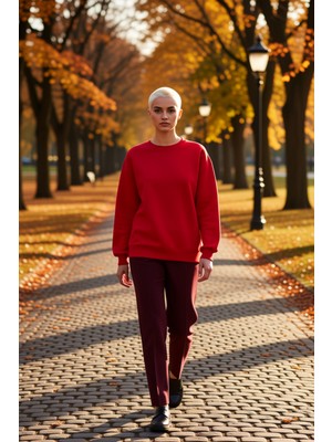 Benerly Kadın Bisiklet Yaka Düşük Kol Oversize Kalın Örme Sweatshirt Fonksiyonel Dayanıklı Estetik