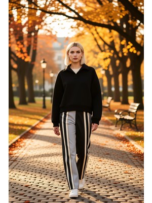 Benerly Kadın Polo Yaka Düşük Kol Regular Kalıp Örme Sweatshirt Fonksiyonel Dayanıklı Kaliteli Şık