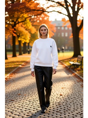 Benerly Kadın Bisiklet Yaka Düşük Kol %100 Pamuk Sweatshirt Fonksiyonel Dayanıklı Kaliteli Estetik