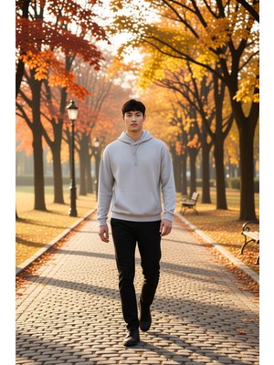 Benerly Erkek Kapüşonlu Düşük Kol Uzun Kollu Oversize Kalıp Sweatshirt Fonksiyonel Dayanıklı Rahat