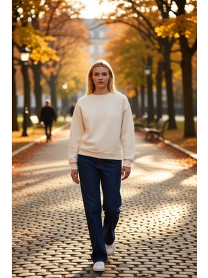 Benerly Kadın Bisiklet Yaka Düşük Kol Regular Kalıp Örme Sweatshirt Fonksiyonel Dayanıklı Kaliteli