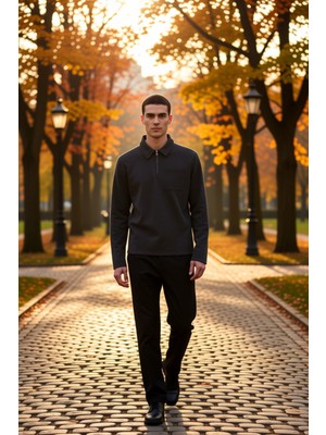 Benerly Erkek Polo Yaka Fermuarlı Standart Kol Sweatshirt Fonksiyonel Dayanıklı Kaliteli Konforlu Şık