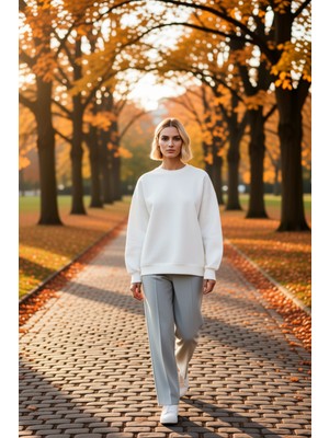 Benerly Kadın Bisiklet Yaka Düşük Kol Oversize Kalın Örme Sweatshirt Fonksiyonel Dayanıklı Estetik