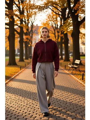 Benerly Kadın Kapüşonlu Fermuarlı Düşük Kol Örme Sweatshirt Fonksiyonel Dayanıklı Kaliteli Estetik