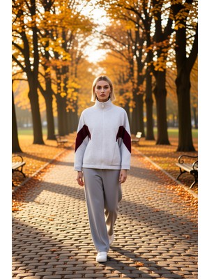 Benerly Kadın Dik Yaka Fermuarlı Düşük Kol Örme Sweatshirt Fonksiyonel Dayanıklı Kaliteli Konforlu