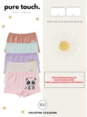 Kız Çocuk 5'li Renkli Baskılı Likralı Boxer