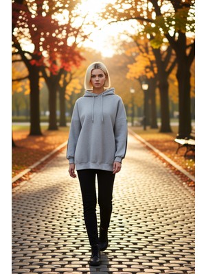 Benerly Kadın Kapüşonlu Düşük Kol Örme Geniş Kalıp Sweatshirt Fonksiyonel Dayanıklı Kaliteli Rahat