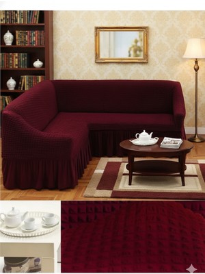 KUTLALE Bürümcük Etekli L Köşe Koltuk Örtüsü, Lastikli, Esnek, Standart 350CM’LI 1 Adet Kılıf