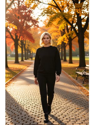 Benerly Kadın Bisiklet Yaka Reglan Kol Düz Örme Sweatshirt Fonksiyonel Dayanıklı Kaliteli Konforlu