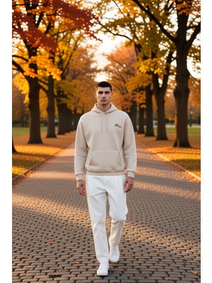 Benerly Erkek Kapüşonlu Düşük Kol Sweatshirt Slogan Nakışlı Fonksiyonel Dayanıklı Kaliteli Estetik