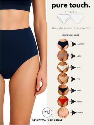 Kadın Yüksek Bel Külot 7'li Paket/siyah-Ten-Beyaz-Lacivert-Somon-Kırmızı-Vizon