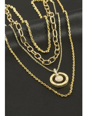 Bijuteri Net Yuvarlak Mineli Dörtlü Kolye