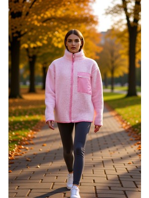 Benerly Kadın Dik Yaka Düşük Kol Tam Fermuarlı Peluş Sweatshirt Fonksiyonel Dayanıklı Kaliteli Şık