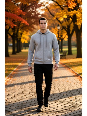 Benerly Erkek Kapüşonlu Standart Kol Fermuarlı Regular Fit Sweatshirt Fonksiyonel Dayanıklı Modern