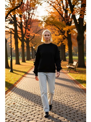 Benerly Kadın Bisiklet Yaka Düşük Kol Oversize Kalın Örme Sweatshirt Fonksiyonel Dayanıklı Estetik