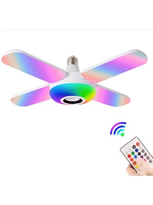 Lunaev Lamba 4 Kanatlı E27 Duya Takılan Kumandalı Katlanabilir LED Müzik Lamba Işığı Avize Bluetooth Hoparlör (4490)
