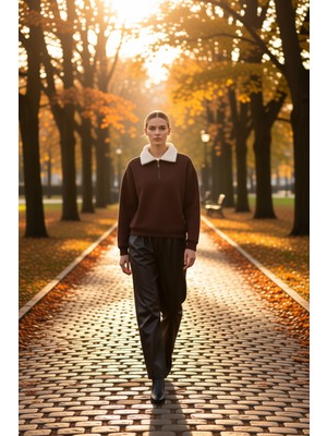 Benerly Kadın Dik Yaka Düşük Kol Oversize Kalın Örme Sweatshirt Fonksiyonel Dayanıklı Kaliteli Şık