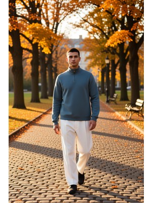 Benerly Erkek Dik Yaka Fermuarlı Standart Kol Regular Kalıp Sweatshirt Fonksiyonel Dayanıklı Rahat