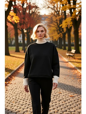 Benerly Kadın Dik Yaka Düşük Kol Uzun Kollu Örme Sweatshirt Fonksiyonel Dayanıklı Kaliteli Estetik