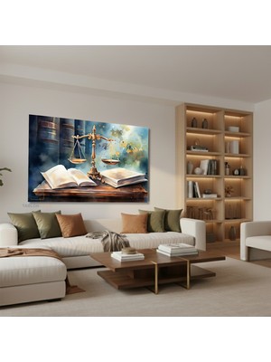 Tablonhazır Yatay Kanvas Duvar Tablosu Adalet Hukuk Terazi Salon Tablosu Ofis Tablosu Yeni Ev Hediyesi Dekorasyon