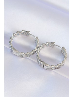 Hayat Store Pirinç Gümüş Renk Zincir Model Halka Küpe - Lisinya