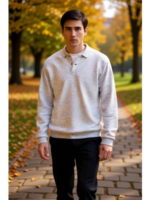 Benerly Erkek Polo Yaka Standart Kol Regular Kalıp Örme Sweatshirt Fonksiyonel Dayanıklı Kaliteli Şık