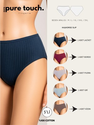 Kadın Fitilli Ribana Pamuklu Külot / Kaşkorse Pamuklu Külot 5'li Paket