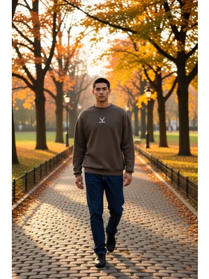 Benerly Erkek Bisiklet Yaka Standart Kol Oversize Kalıp Hayvan Desenli Sweatshirt Fonksiyonel Spor
