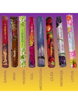 Darshan Mega Boy Tütsü Seti: 8 Farklı Koku, Toplam 160 Adet Çubuk (Sandal, Musk, Jasmine, Rose, Meditasyon, Çilek, Violet, Lotus)