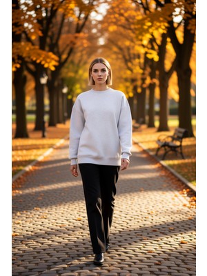Benerly Kadın Bisiklet Yaka Düşük Kol Oversize Kalın Örme Sweatshirt Fonksiyonel Dayanıklı Estetik