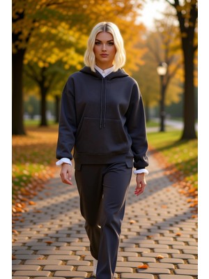 Benerly Kadın Kapüşonlu Düşük Kol Uzun Kollu Oversize Örme Sweatshirt Fonksiyonel Dayanıklı Modern