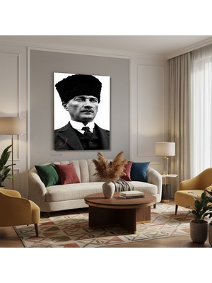 Dikey Kanvas Tablo Salon Duvar Tablosu Sb Kalpaklı Atatürk Yeni Ev Hediyesi Ofis Tablosu