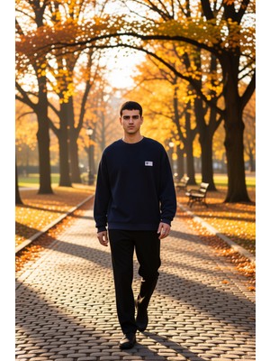 Benerly Erkek Bisiklet Yaka Düşük Kol Oversize Slogan Desenli Sweatshirt Fonksiyonel Dayanıklı Şık