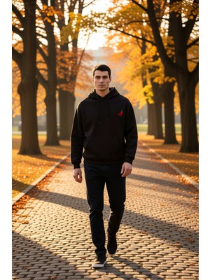 Benerly Erkek Kapüşonlu Düşük Kol Sweatshirt Slogan Nakışlı Fonksiyonel Dayanıklı Kaliteli Estetik