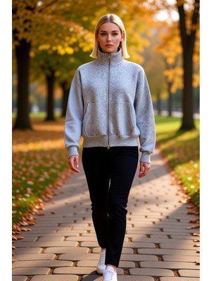 Benerly Kadın Dik Yaka Düşük Kol Fermuarlı Geniş Kalıp Sweatshirt Fonksiyonel Dayanıklı Kaliteli Şık