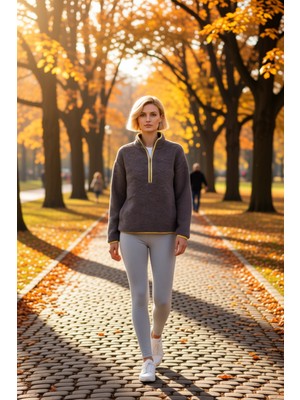 Benerly Kadın Dik Yaka Düşük Kol Peluş Örme Sweatshirt Fonksiyonel Dayanıklı Kaliteli Konforlu Şık