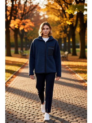 Benerly Kadın Dik Yaka Düşük Kol Tam Fermuarlı Peluş Sweatshirt Fonksiyonel Dayanıklı Kaliteli Şık
