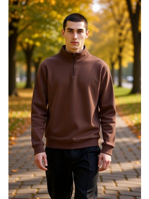 Benerly Erkek Dik Yaka Fermuarlı %100 Pamuk Regular Sweatshirt Fonksiyonel Dayanıklı Kaliteli Spor