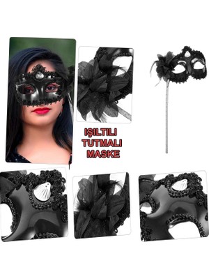 Eco Port Siyah Işıltılı Tutmalı Fotoğraf Çekimi Maskesi 18X29 cm