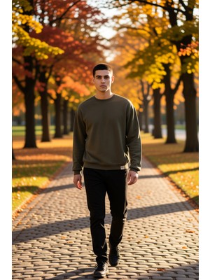 Benerly Erkek Bisiklet Yaka Standart Kol Oversize Kalıp Sweatshirt Fonksiyonel Dayanıklı Kaliteli Şık