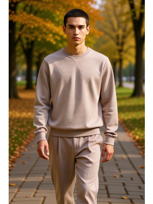 Benerly Erkek Düz Bisiklet Yaka Düşük Kol Uzun Kollu Sweatshirt Fonksiyonel Dayanıklı Kaliteli Şık