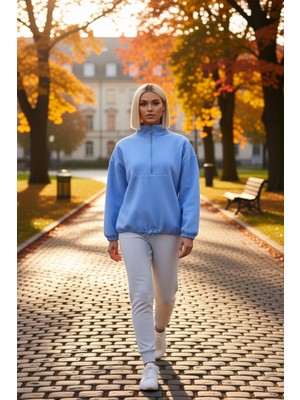 Benerly Kadın Dik Yaka Fermuarlı Polar Regular Kalıp Sweatshirt Fonksiyonel Dayanıklı Kaliteli Şık