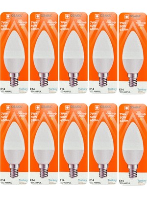 Avarson (10 Adet) Osaka 7W (50W) Sarı Işık (3000K) E14 Duylu (Ince Duy) LED Mum Ampul