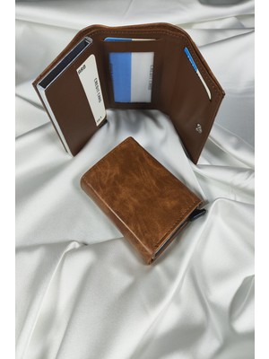 Leaf Accessory Mekanizmalı Unisex  Kartlık Taba Mermer Desenli, 1. Sınıf Vinlex Deri Kaplamalı, Çıtçıt Kapaklı, Şeffaf Ehliyet ve Kimlik Koyma Gözlü, Rfıd Korumalı