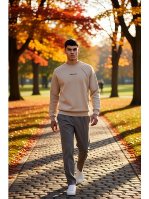 Benerly Erkek Bisiklet Yaka Reglan Kol Slogan Baskılı Regular Kalıp Sweatshirt Fonksiyonel Estetik