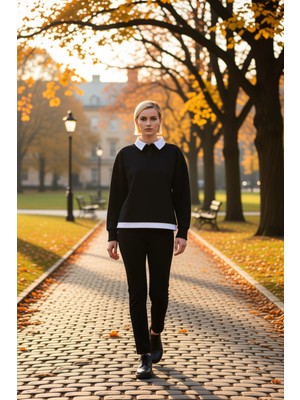 Benerly Kadın Polo Yaka Düşük Kol Oversize Geniş Kalıp %100 Pamuk Sweatshirt Fonksiyonel Dayanıklı