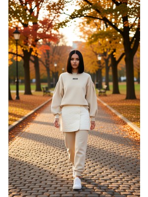 Benerly Kadın Bisiklet Yaka Balon Kol Örme Sweatshirt Fonksiyonel Dayanıklı Kaliteli Konforlu Spor