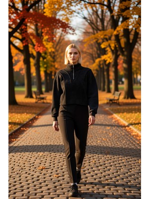 Benerly Kadın Dik Yaka Düşük Kol Fermuar Detaylı Crop Sweatshirt Fonksiyonel Dayanıklı Kaliteli Şık
