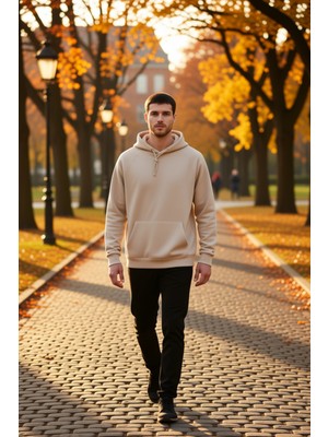 Benerly Erkek Kapüşonlu Standart Kol Oversize Kalıp Sweatshirt Fonksiyonel Dayanıklı Kaliteli Spor